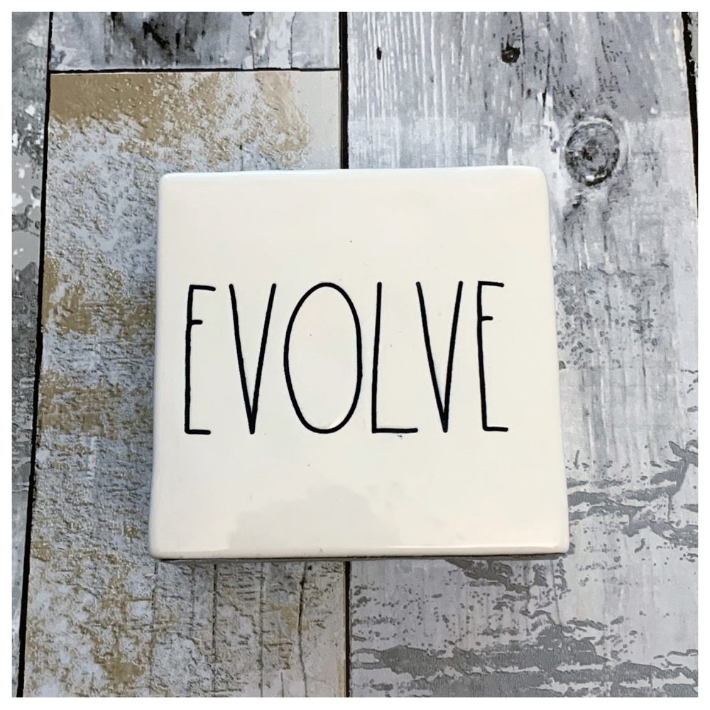 #22 Rae Dunn Think Evolve Double Side Desk Office Paperweight Ceramic Sign Decor - Picture 8 of 9